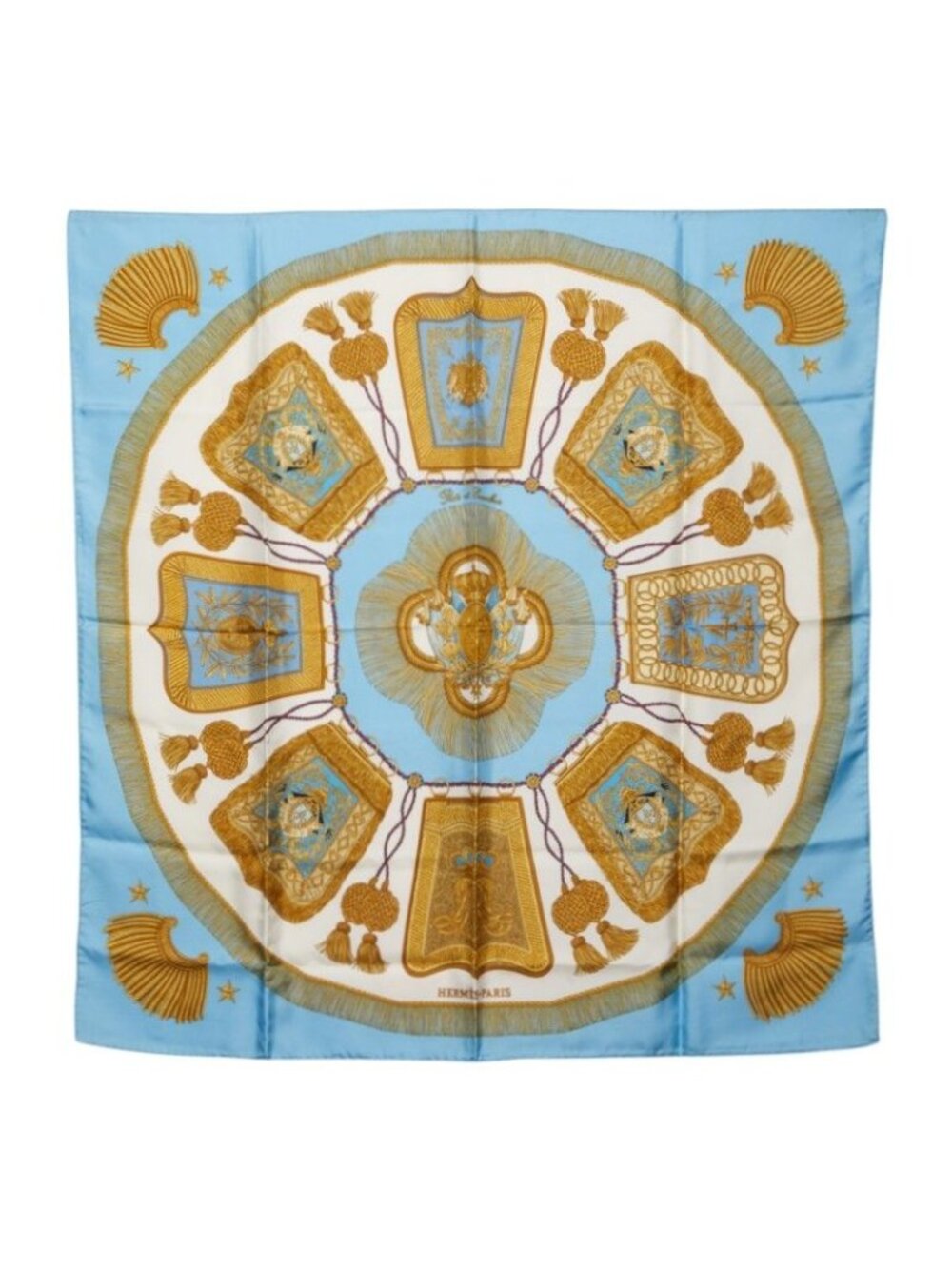 Hermes Carre 90 Poste Et Cavalerie Saber Bag Scarf Blue Silk